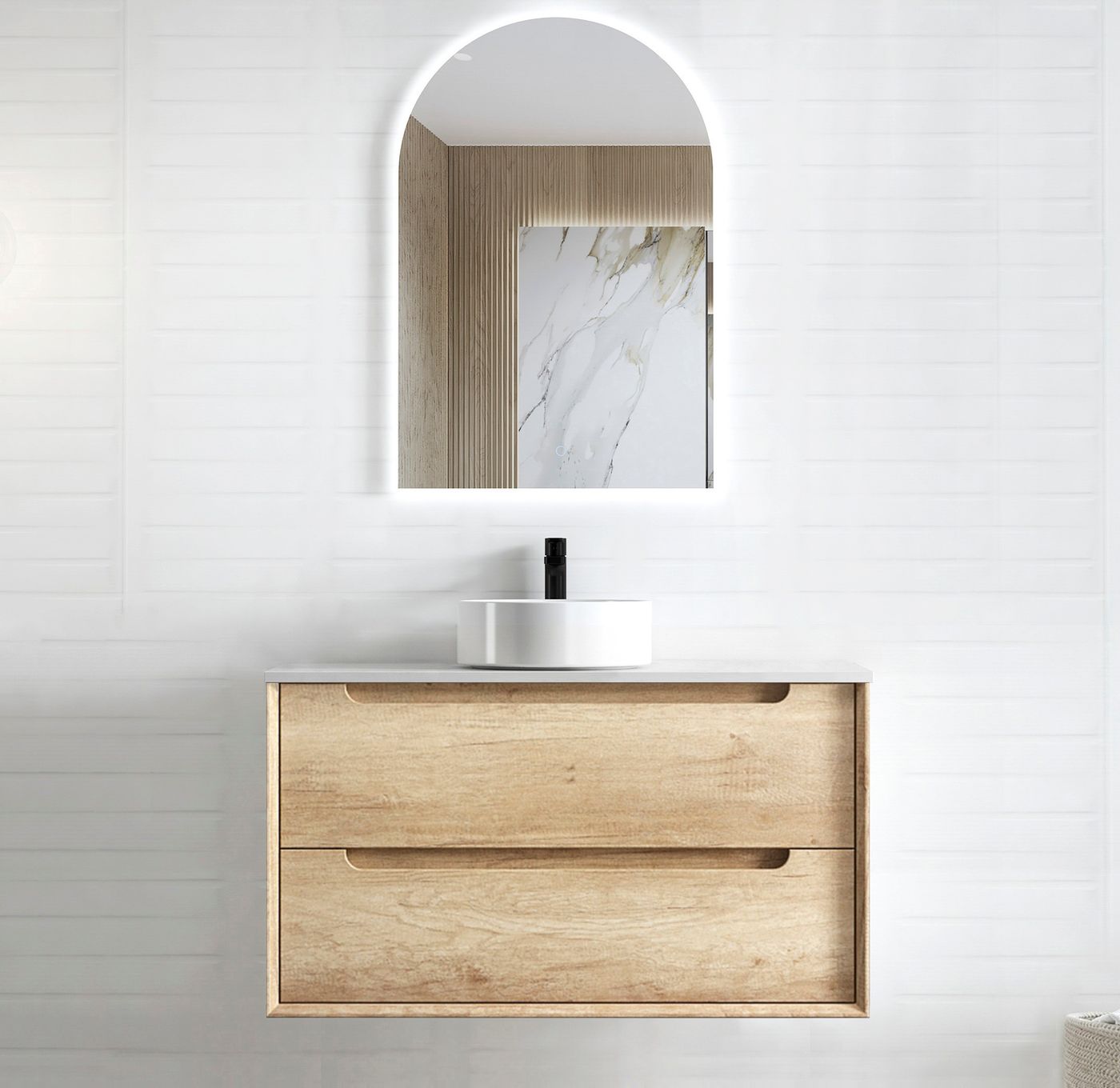 Byron 900mm Natural Oak Wall Hung Vanity