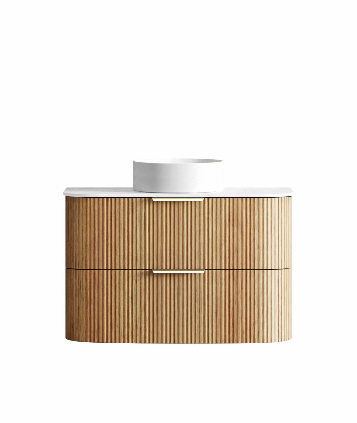 Havana Fluted 900mm Woodland Oak Wall Hung Curve Vanity