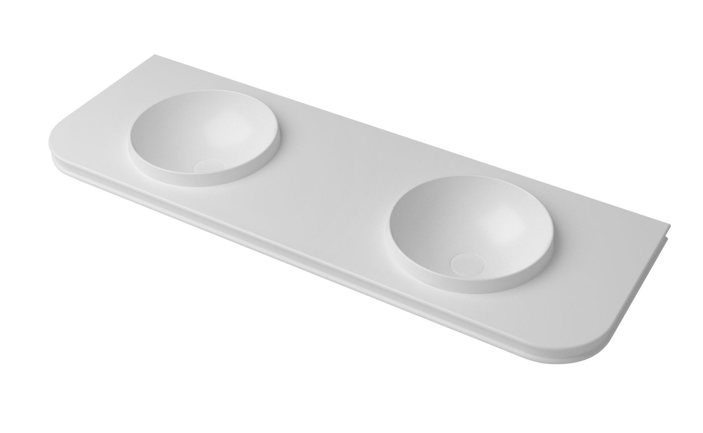 Havana English Edge 1500x500x50 Matte White with Round Basin Top