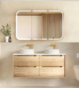 Byron 1200mm Natural Oak Wall Hung Vanity Double Bowl