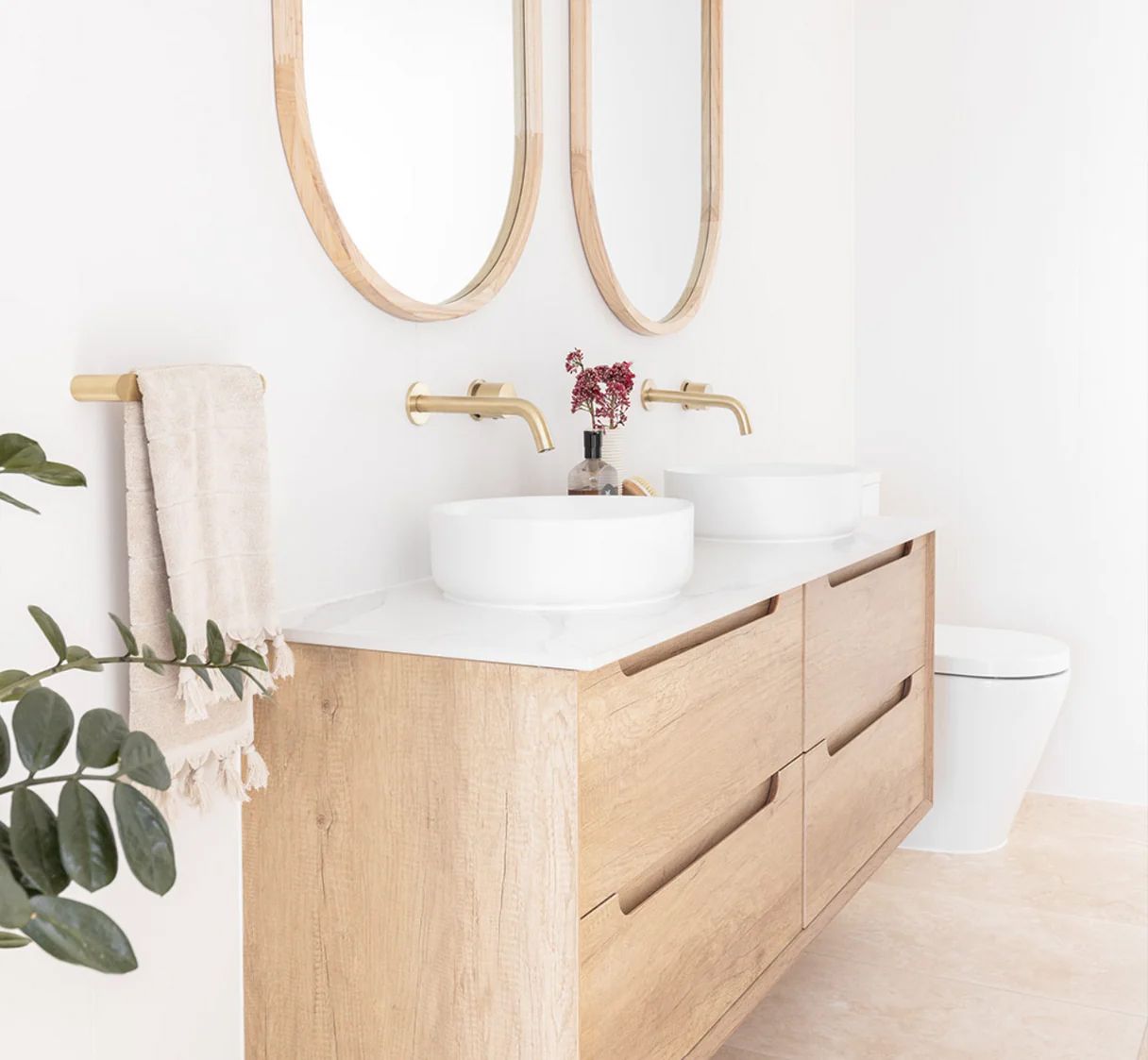 Byron 1200mm Natural Oak Wall Hung Vanity Double Bowl