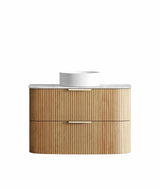 Havana Fluted 900mm Woodland Oak Wall Hung Curve Vanity