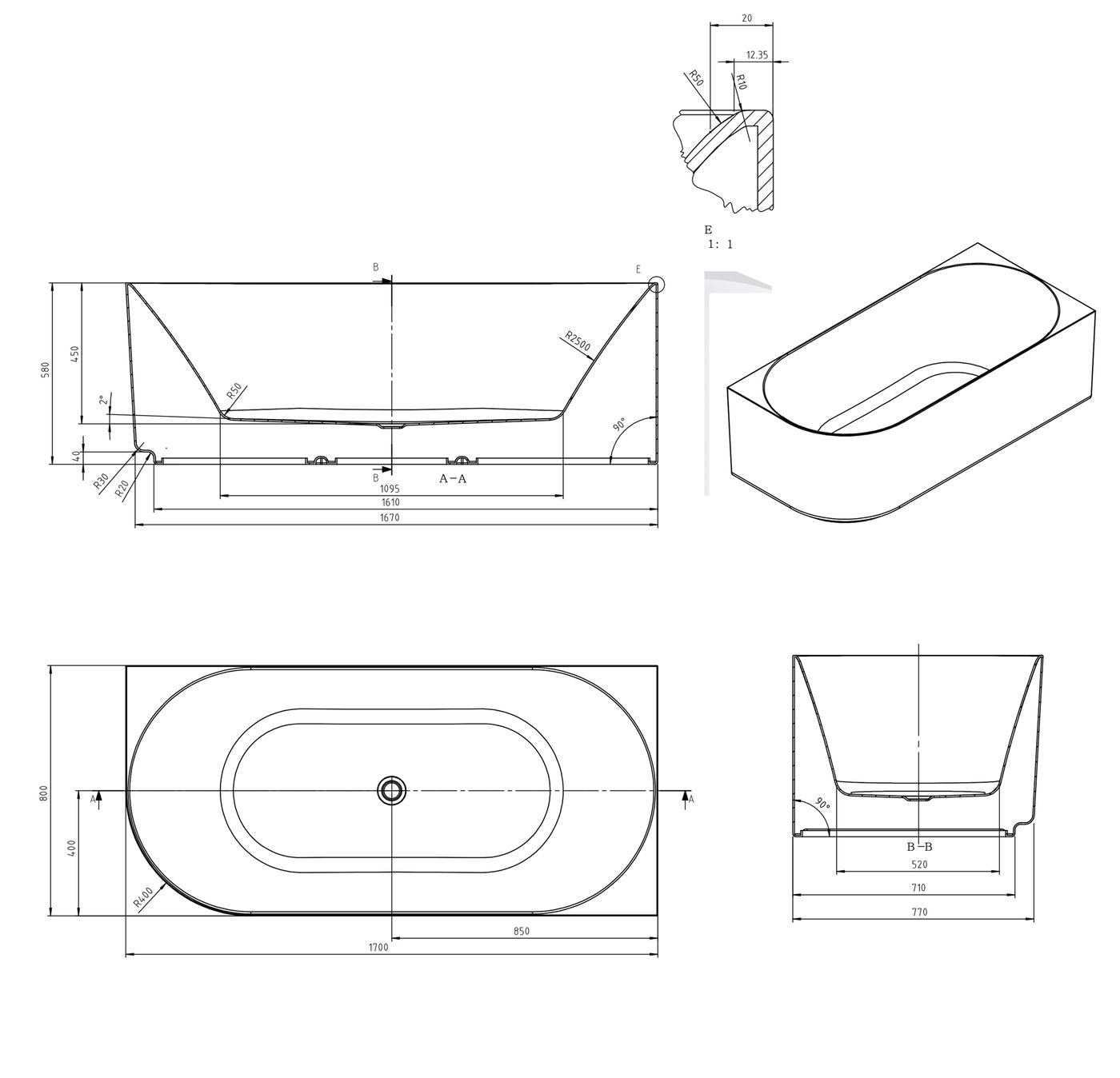 Attica Celine Right Corner 1700 Gloss White Bath with Overflow