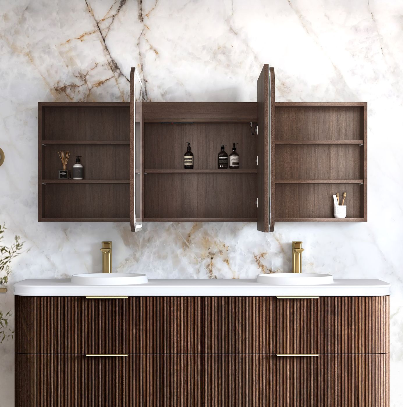 LED Newport 1800(W)x750(H) Sable Walnut Shaving Cabinet - Premium Edition