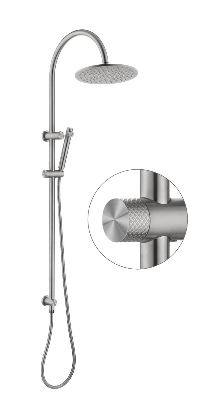 Celine Twin Shower Combo Brushed Stainless Steel - front view