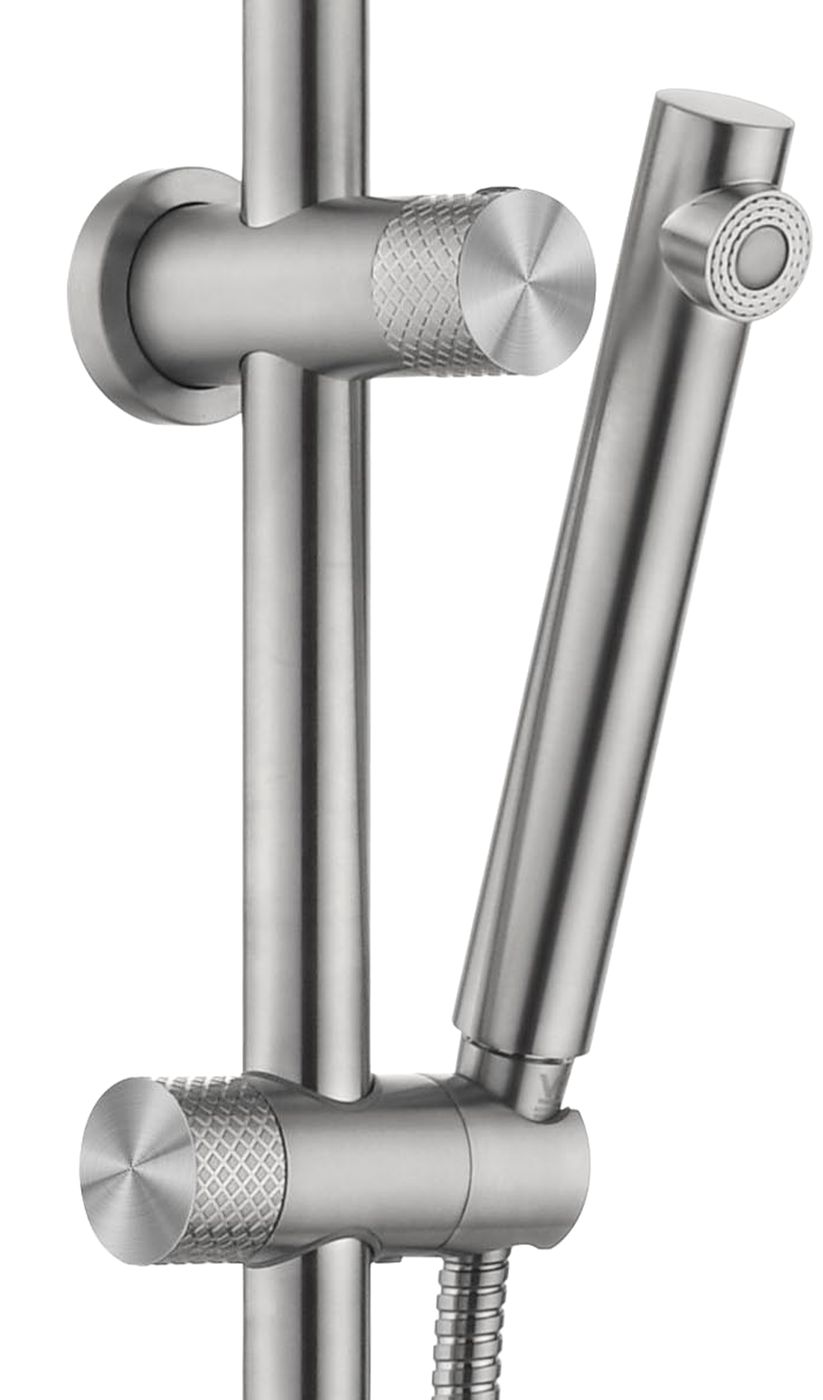 Celine Twin Shower Combo Brushed Stainless Steel - angled product view