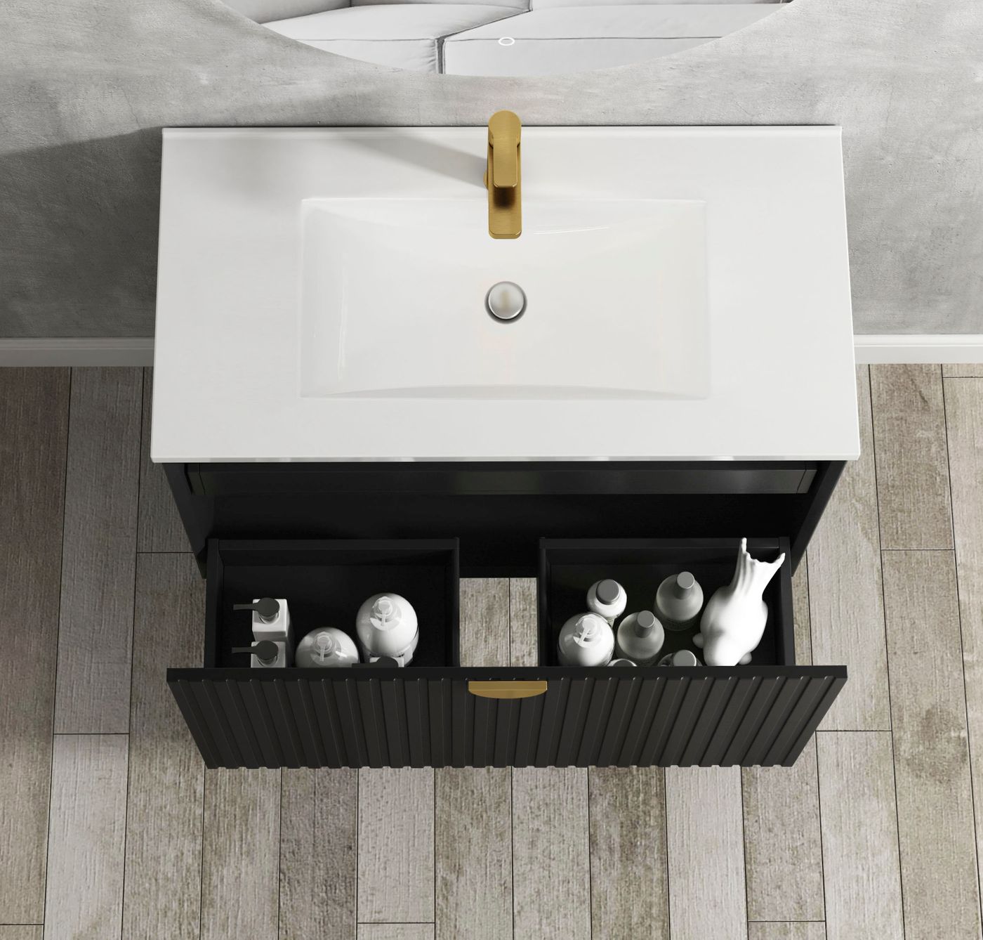 Marlo Fluted 600mm Matte Black Wall Hung Vanity