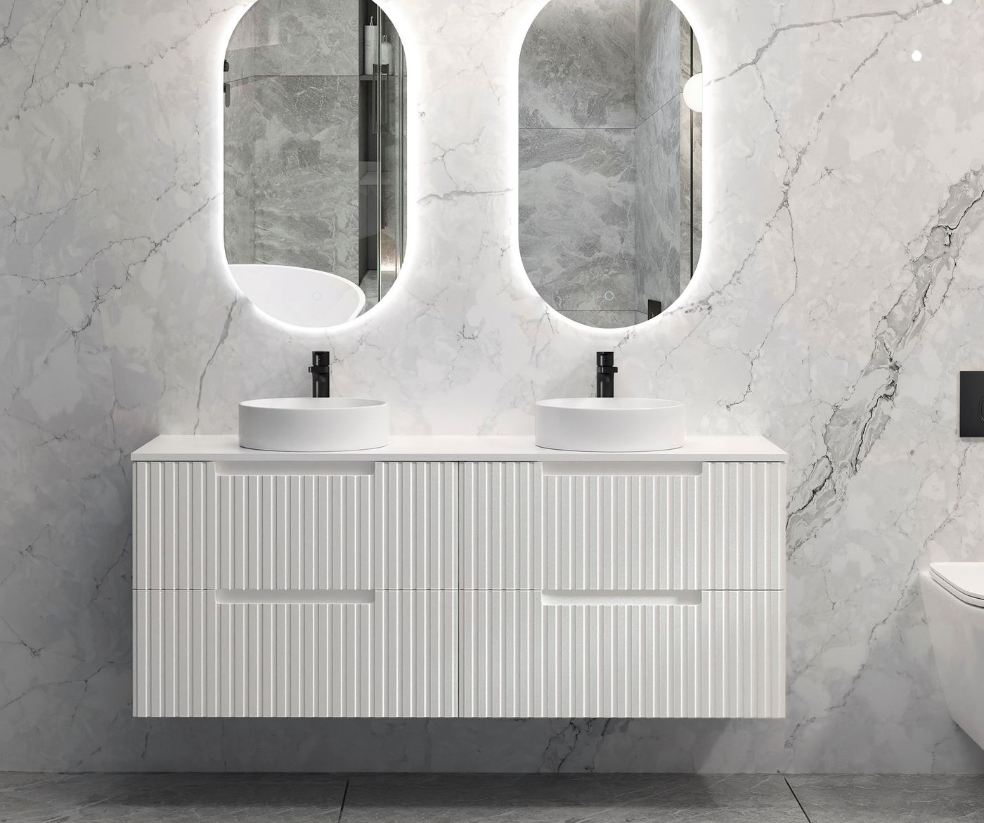 Noosa Fluted 1500mm Satin White Wall Hung Vanity