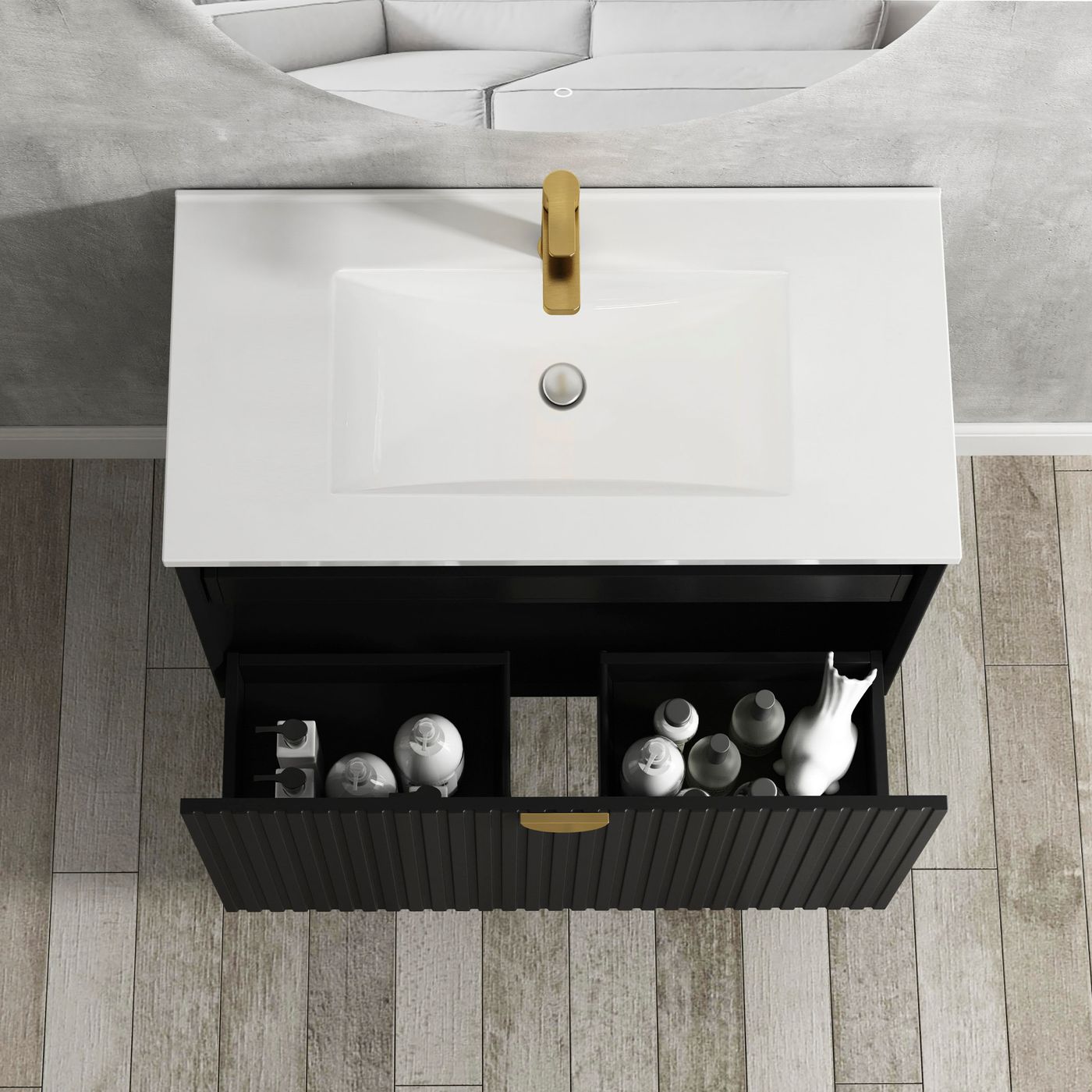 Marlo Fluted 750mm Matte Black Wall Hung Vanity