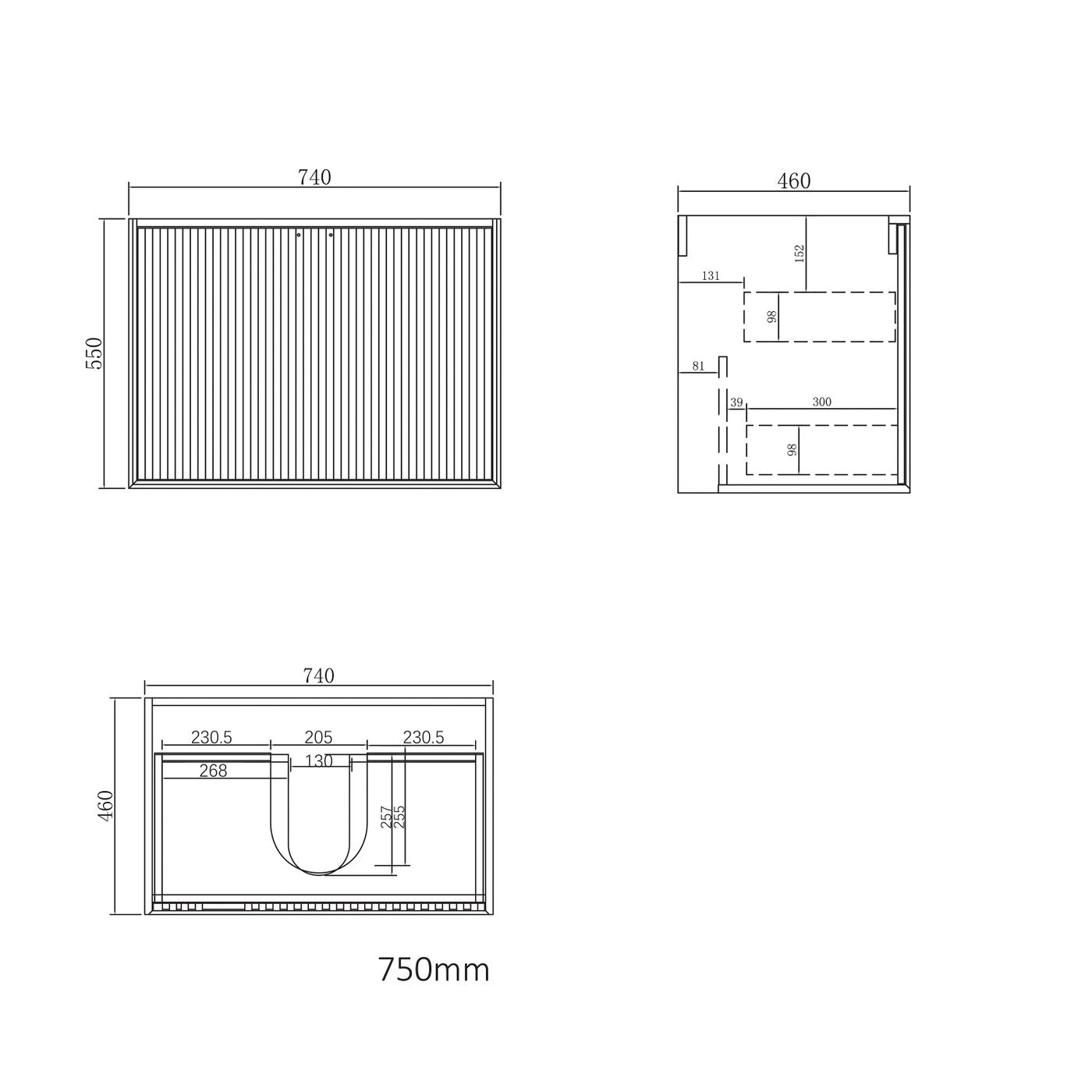 Marlo Fluted 750mm Matte Black Wall Hung Vanity