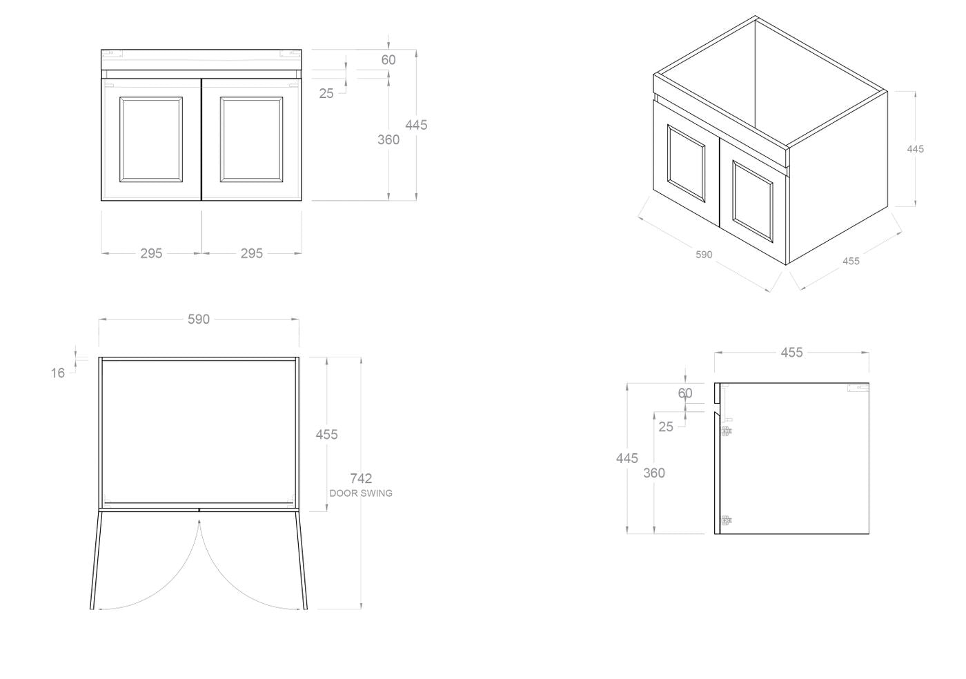 Hampton Mark II 600mm Satin Black Wall Hung Vanity