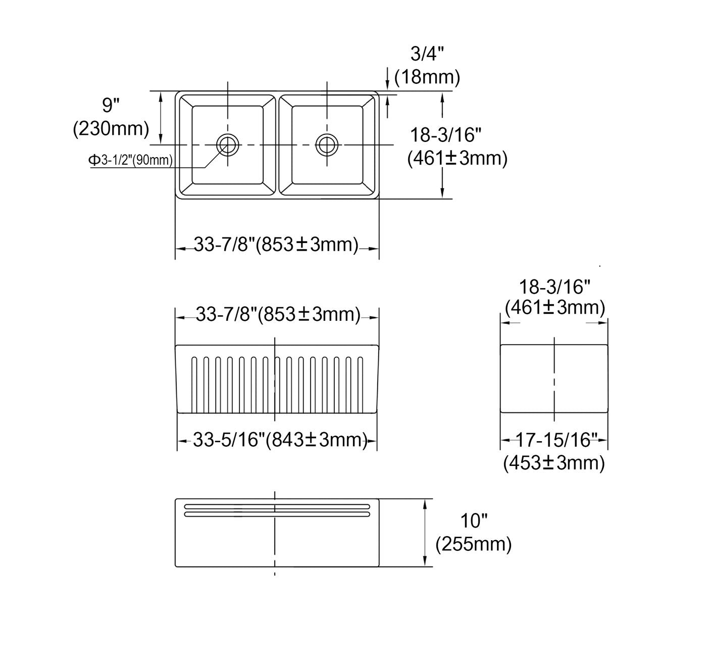 Boston 853x461x255 Butler Sink Double Bowl