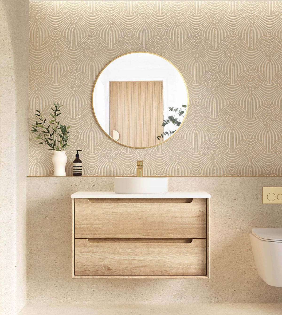 Byron 900mm Natural Oak Wall Hung Vanity - close-up detail view