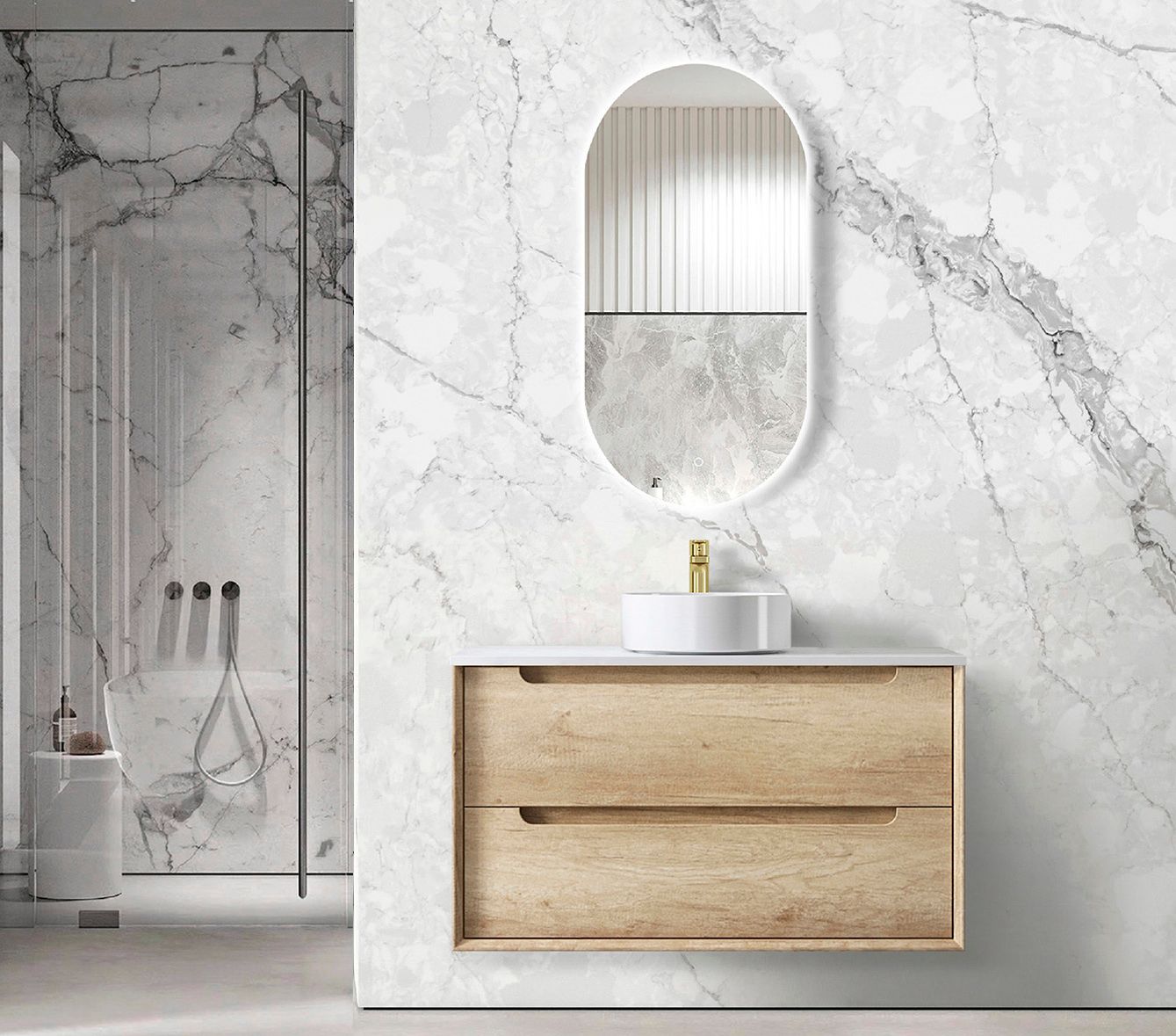 Byron 900mm Natural Oak Wall Hung Vanity