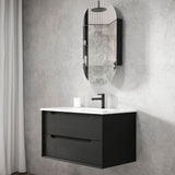 Byron 900mm Black Oak Wall Hung Vanity - angled product view