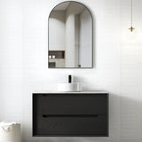 Byron 900mm Black Oak Wall Hung Vanity - side profile view