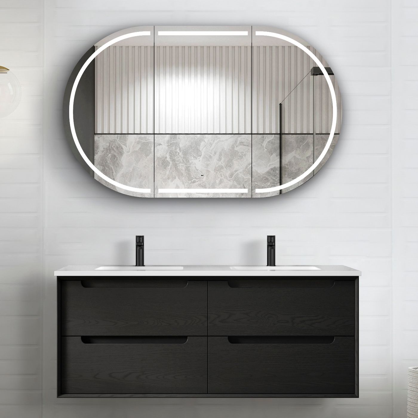 Byron 1200mm Black Oak Wall Hung Vanity Double Bowl