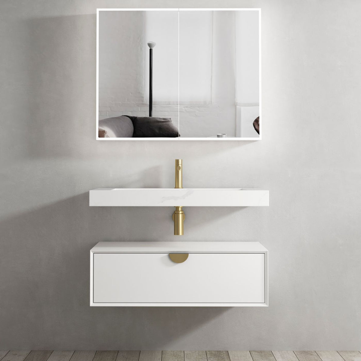 Moonlight 900mm White Wall Hung Cabinet - front view