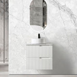 Noosa Fluted 600mm Satin White Wall Hung Vanity