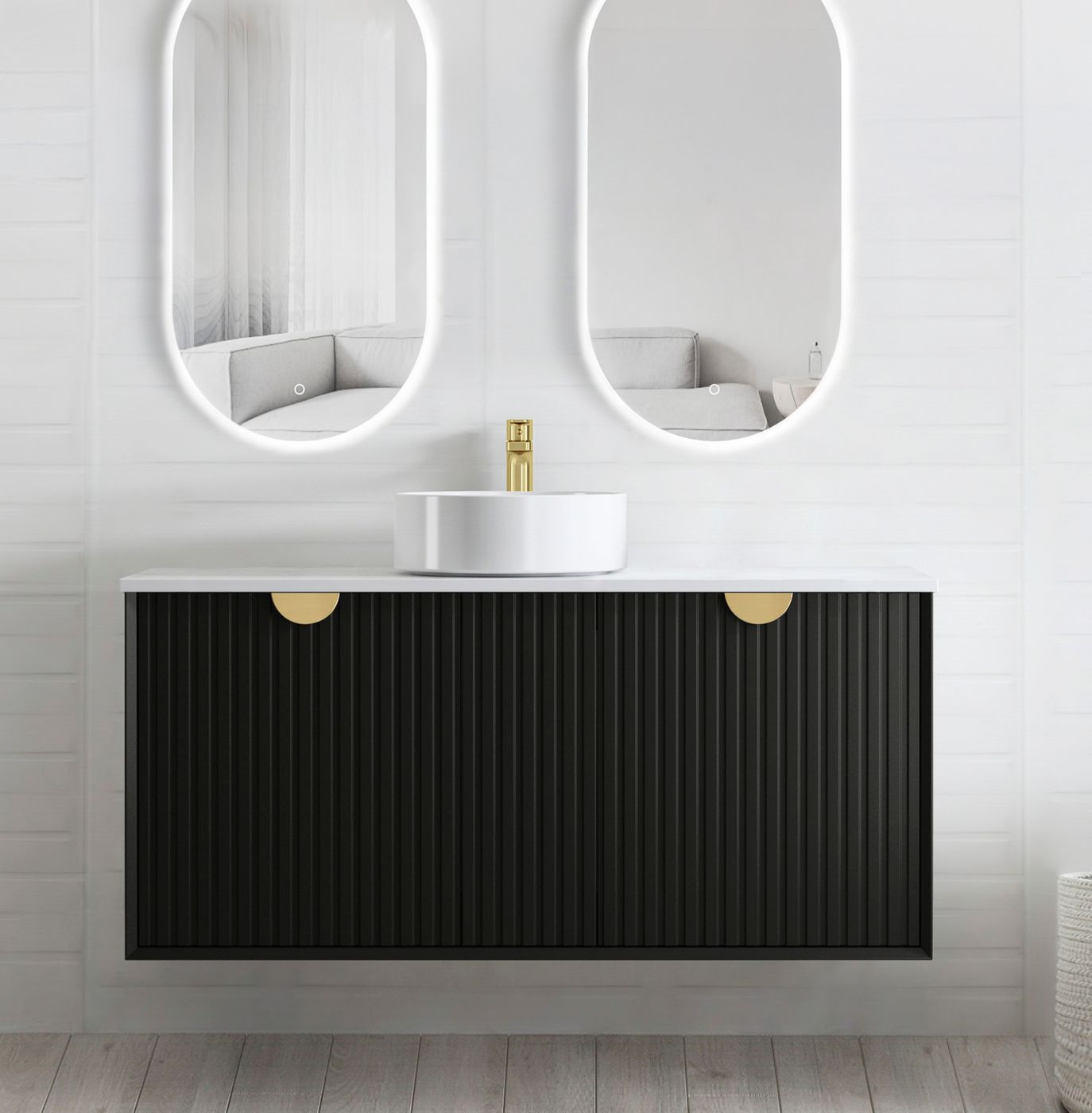 Marlo Fluted 1200mm Matte Black Wall Hung Vanity