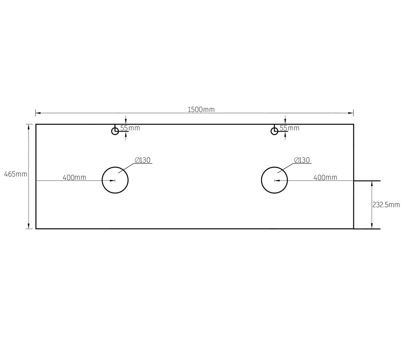 Rock Plate Stone 1500x465x15 Amani Grey - Above Counter 12 O'Clock Taphole