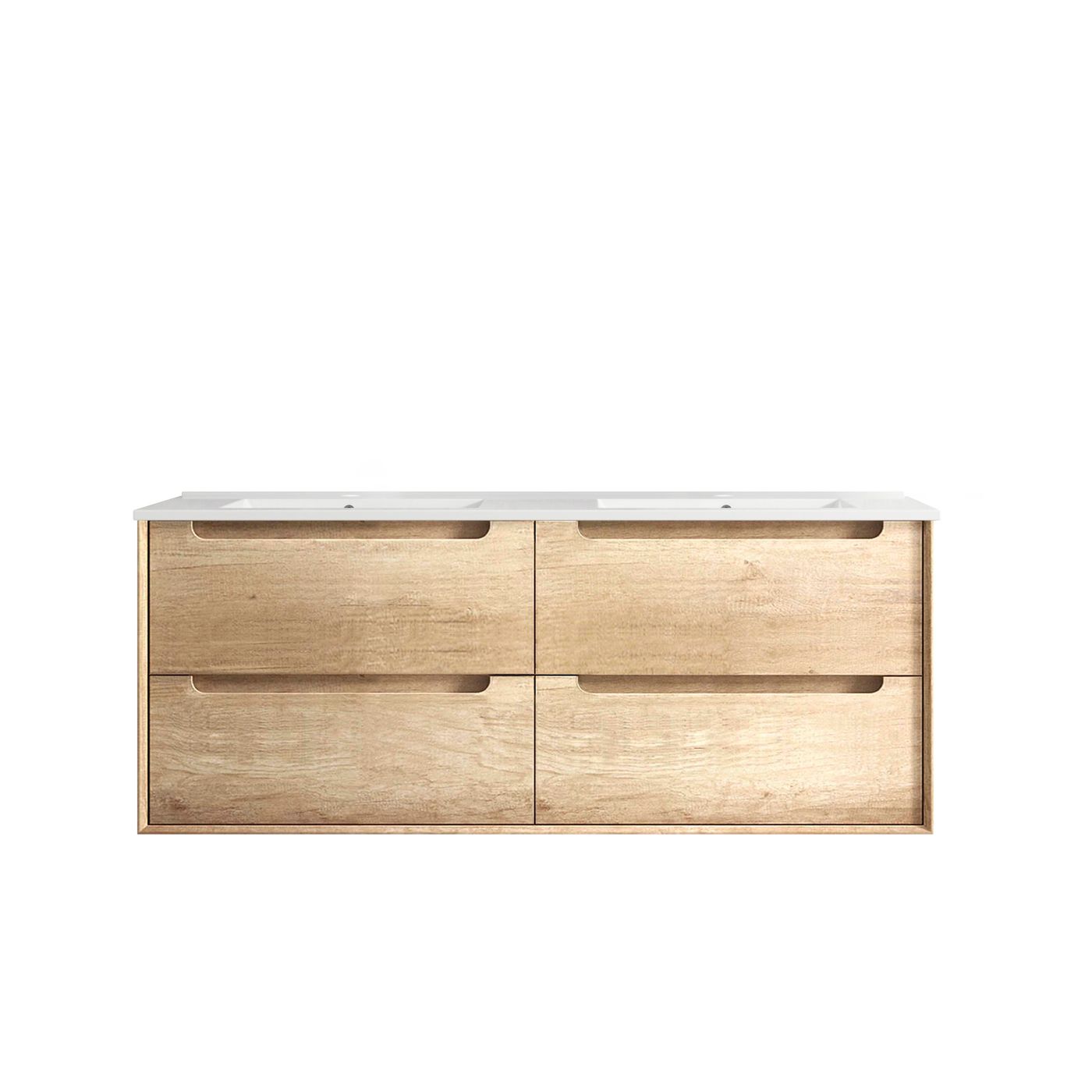Byron 1200mm Natural Oak Wall Hung Vanity Double Bowl