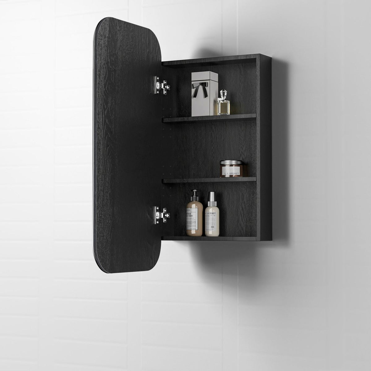 Newport 900x450 Black Oak Shaving Cabinet - front view