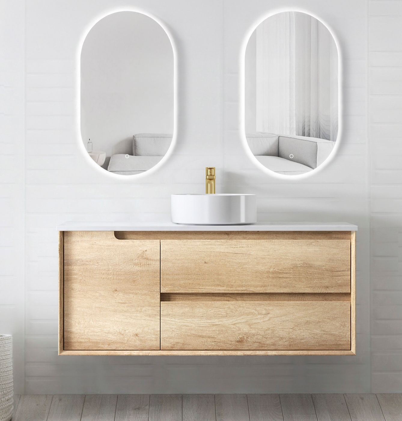 Byron 1200mm Natural Oak Wall Hung Vanity
