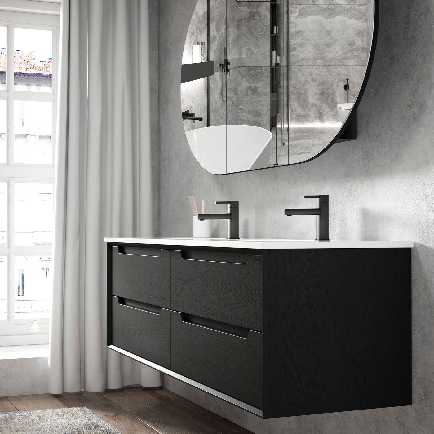 Byron 1200mm Black Oak Wall Hung Vanity Double Bowl
