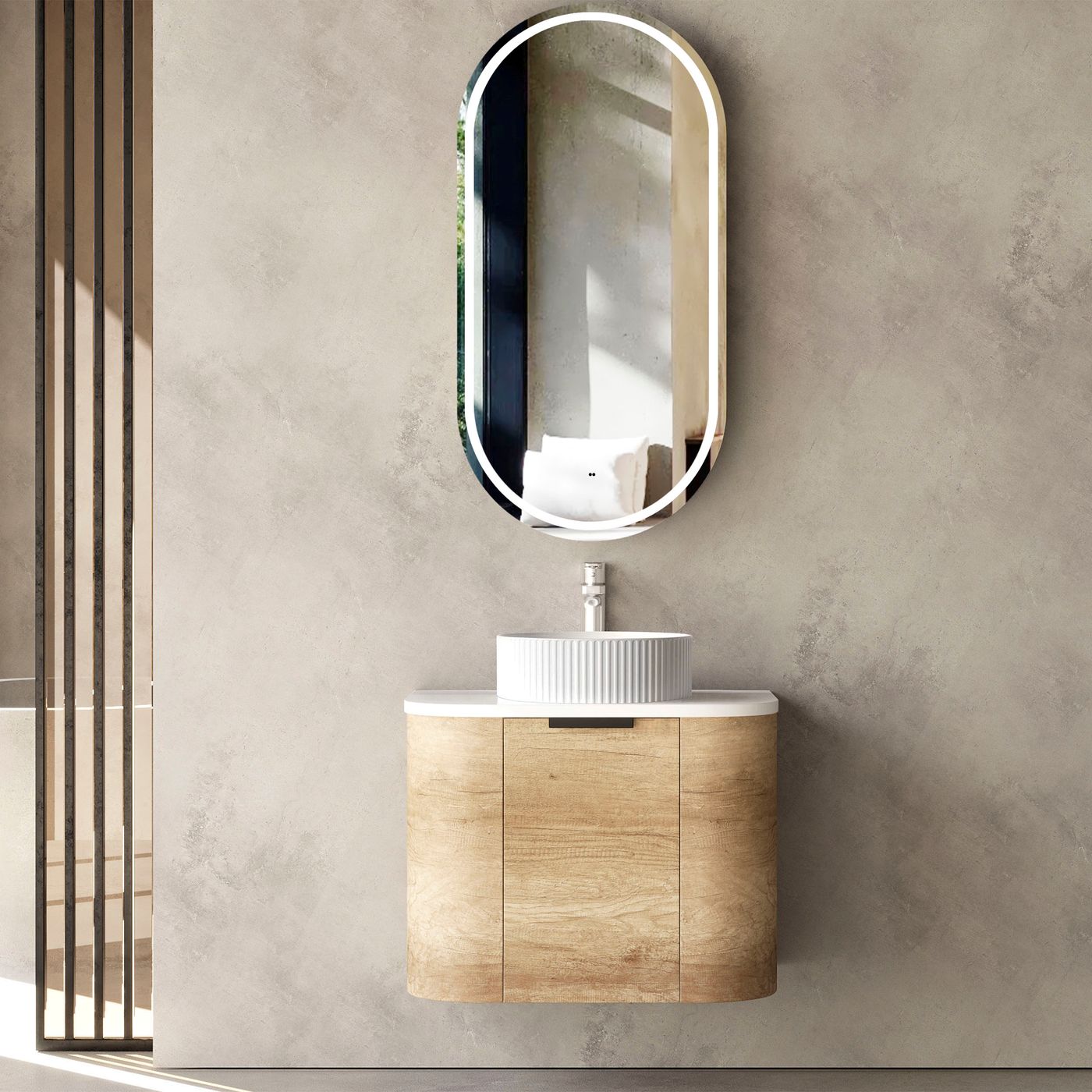 Bondi 600mm Natural Oak Wall Hung Curve Vanity (12TH & NTH Only)