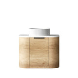 Bondi 600mm Natural Oak Wall Hung Curve Vanity (12TH & NTH Only) - close-up detail view