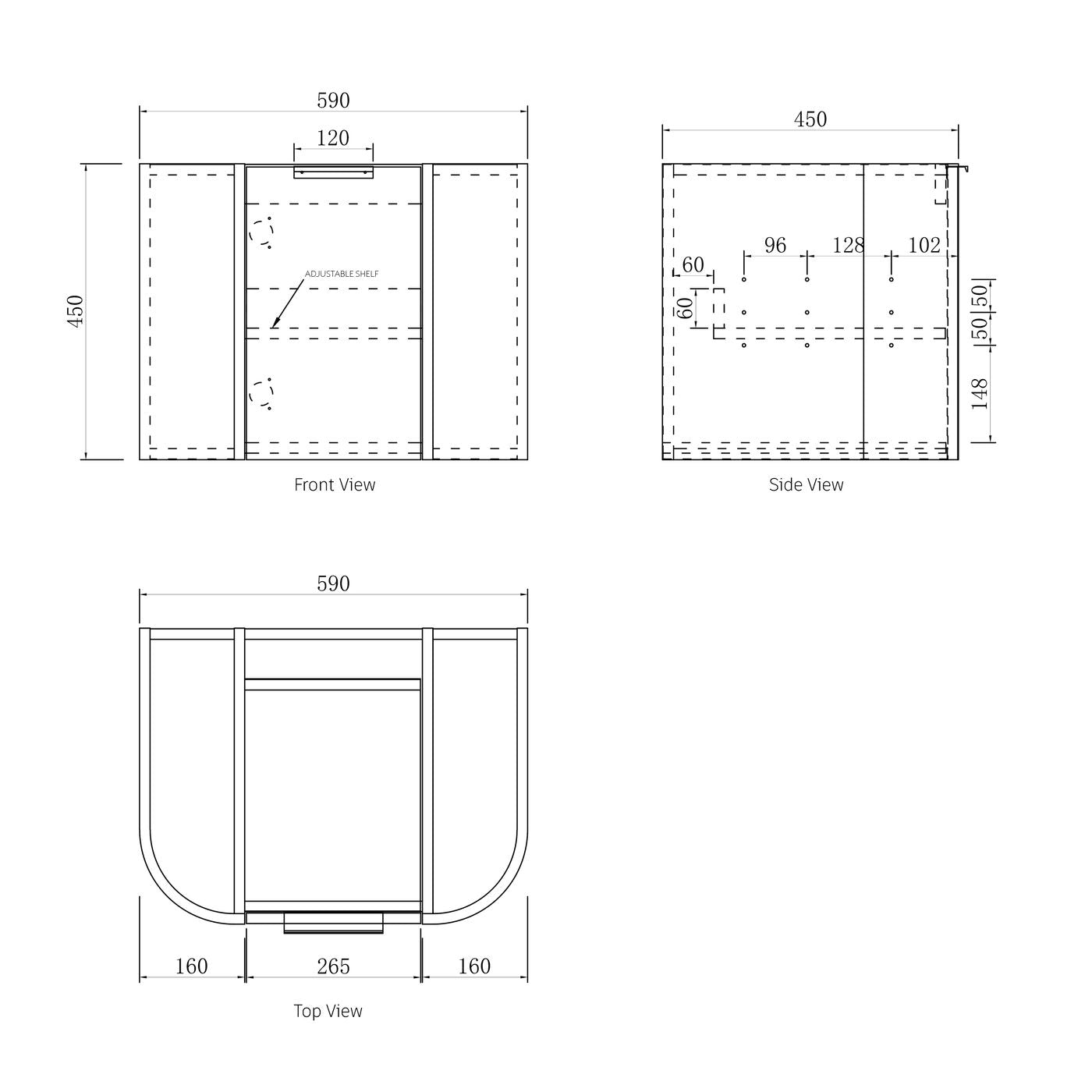 Bondi 600mm Natural Oak Wall Hung Curve Vanity (12TH & NTH Only)