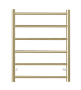 Round Stainless Steel Brushed Gold Electric Heated Towel Rack 6 Bars Universal Inlet