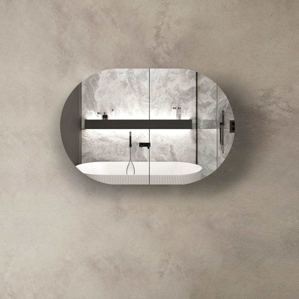 Bondi 900x600 Black Oak Shaving Cabinet - front view