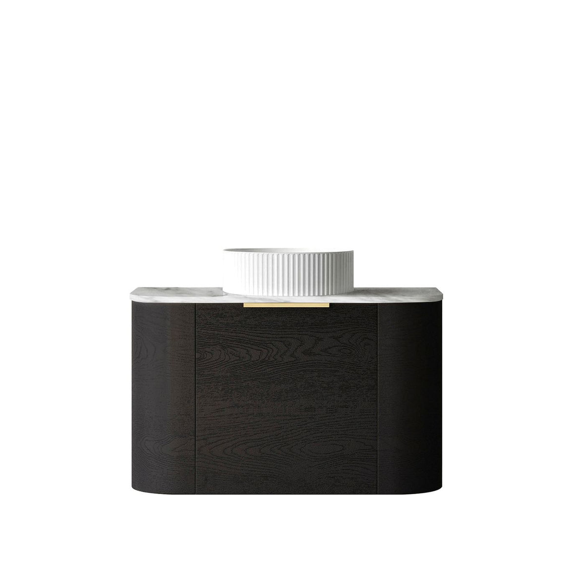 Bondi 750mm Black Oak Wall Hung Curve Vanity (12TH & NTH Only) - rear mounting detail