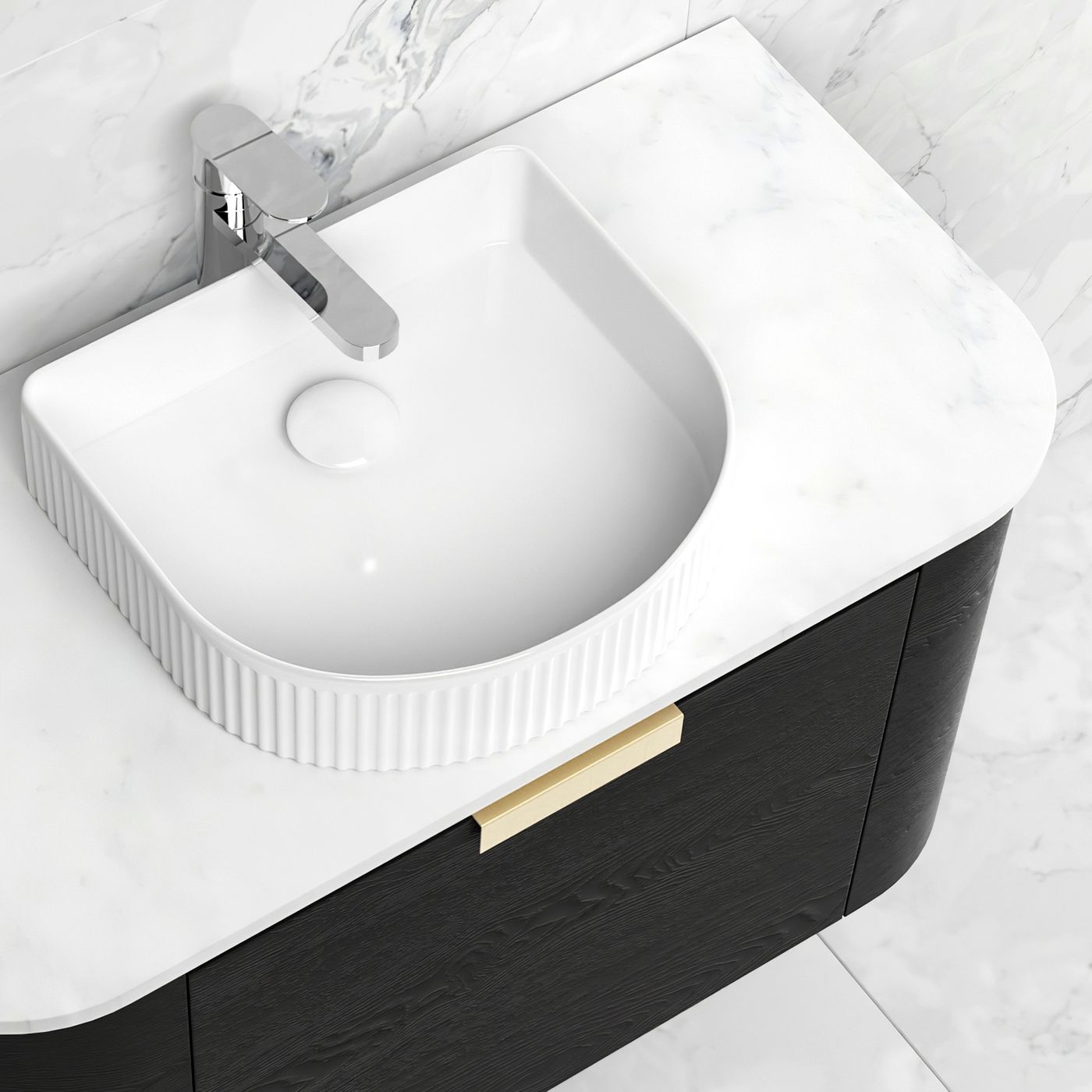 Bondi 900mm Black Oak Wall Hung Curve Vanity