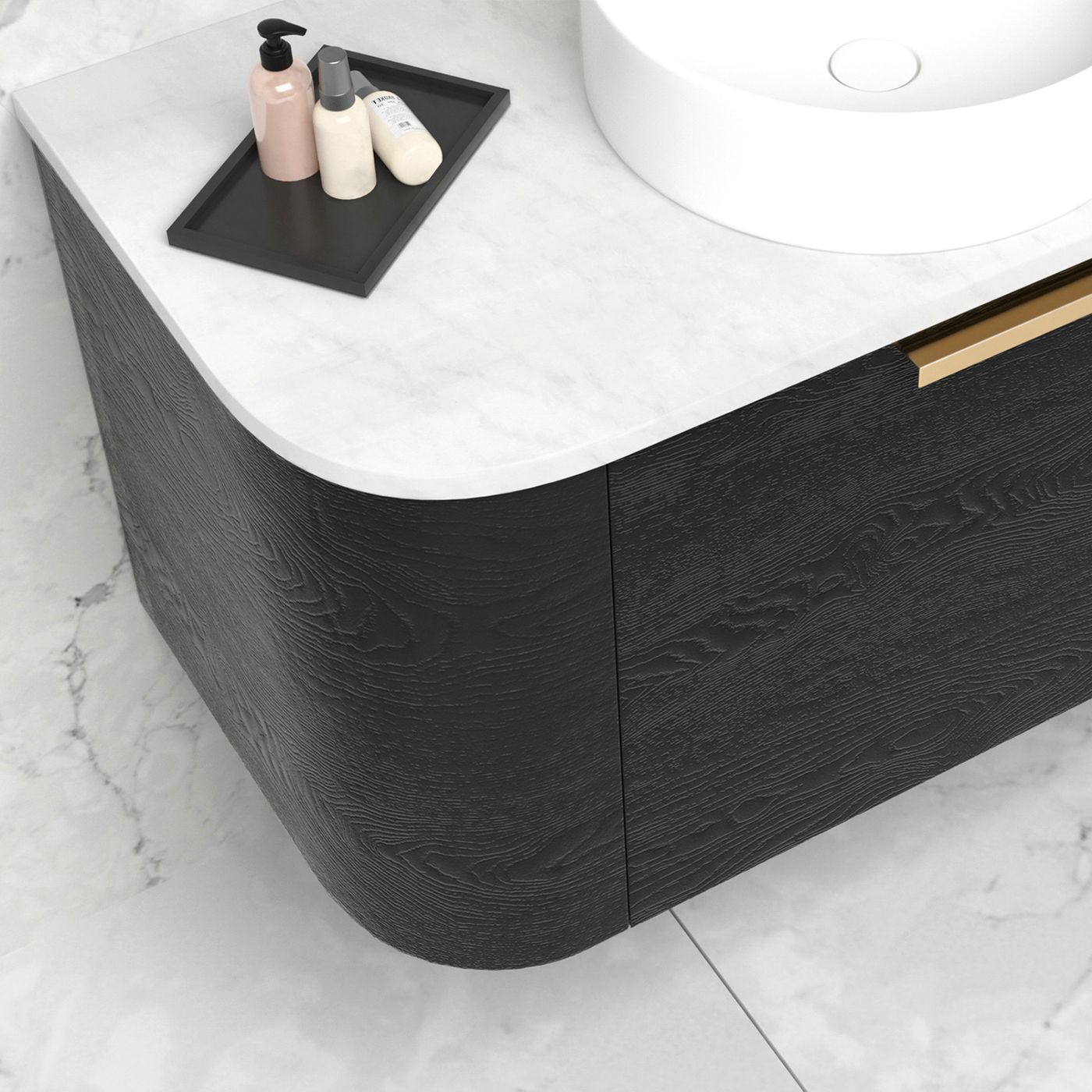Bondi 600mm Black Oak Wall Hung Curve Vanity (12TH & NTH Only)
