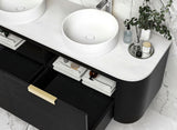 Bondi 1500mm Black Oak Wall Hung Curve Vanity - angled product view
