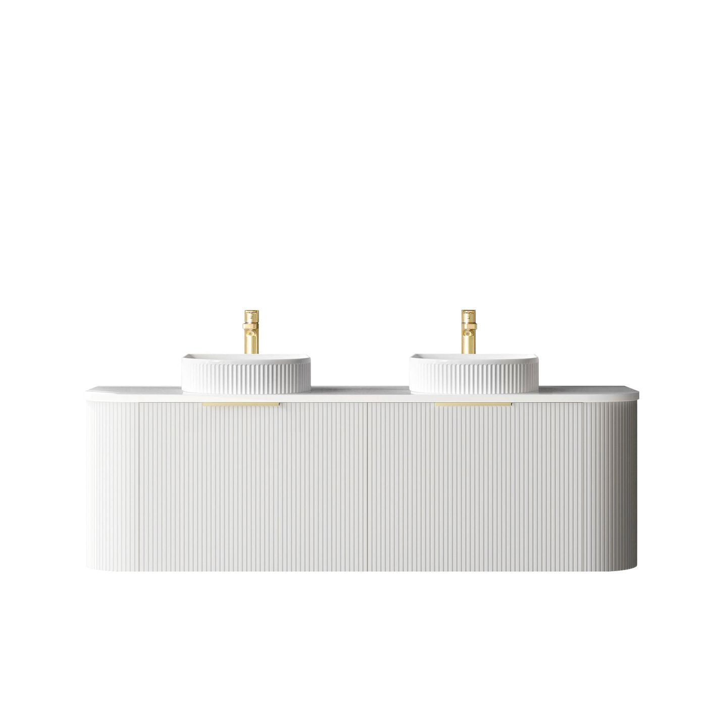Bondi 1500mm Satin White Fluted Wall Hung Curve Vanity