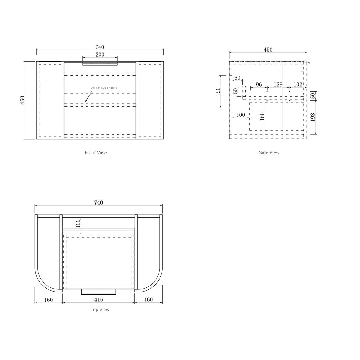 Bondi 750mm Satin White Fluted Wall Hung Curve Vanity (12TH & NTH Only) - rear mounting detail
