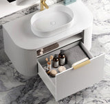 Bondi 900mm Satin White Fluted Wall Hung Curve Vanity