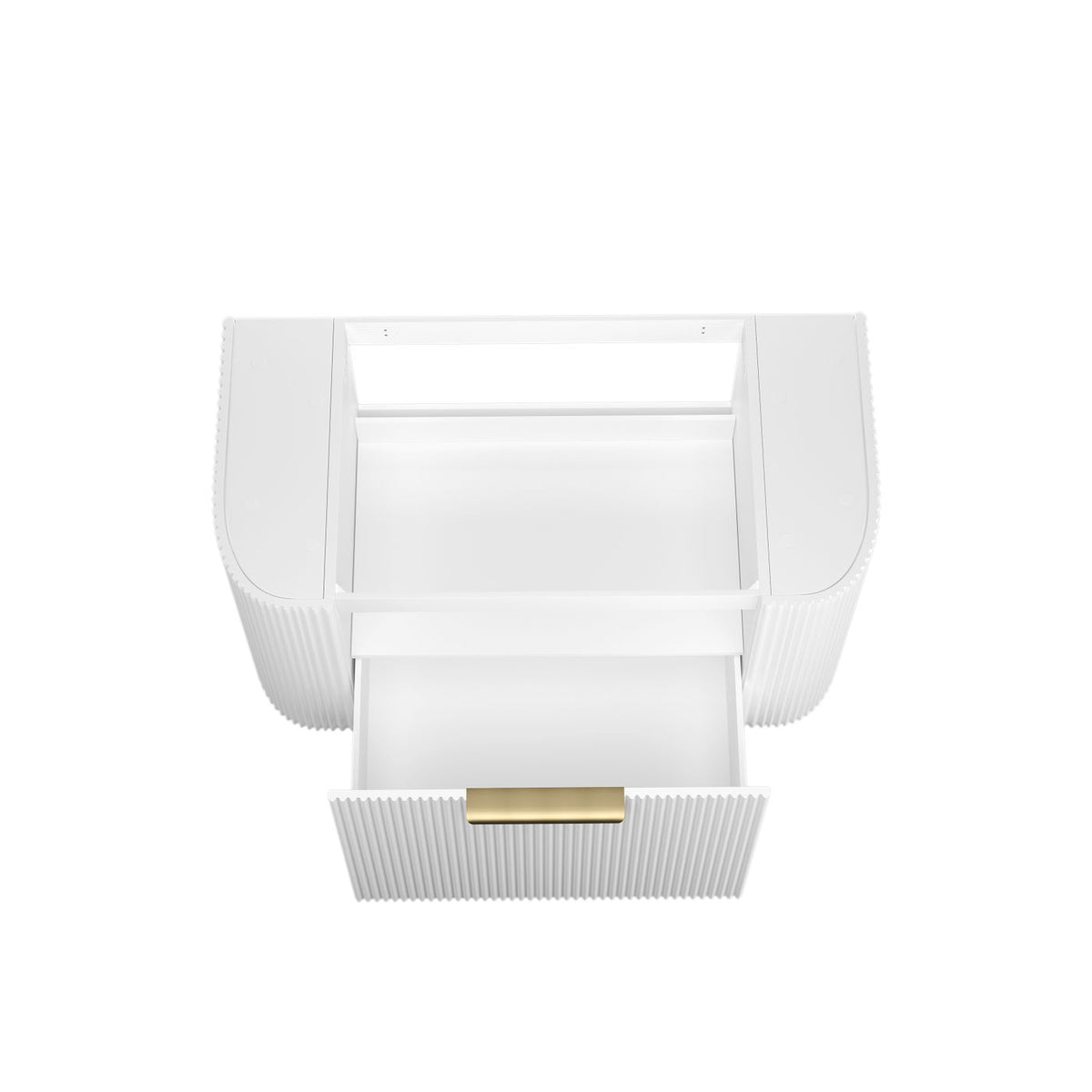 Bondi 900mm Satin White Fluted Wall Hung Curve Vanity - rear mounting detail