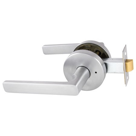 Avant with QuickFix Rivera Privacy Lever Set with Latch in Brushed Satin Chrome