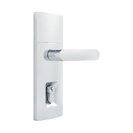 Trilock Contemporary Contour Double Cylinder Entrance Lever Set in Bright Chrome