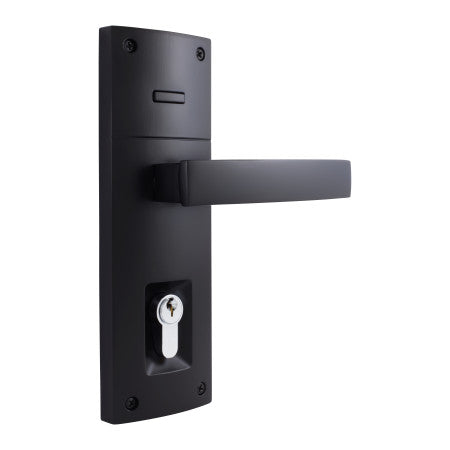 Trilock Contemporary Angular Double Cylinder Entrance Lever Set in Matte Black