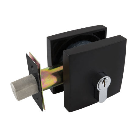 Neue Smooth Square Single Cylinder Deadbolt in Matte Black