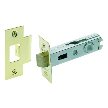 T Strike Rectangular Face Tubular Latch with 60mm Backset in Polished Brass