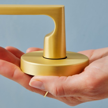 Avant with QuickFix Rivera Passage Lever Set in Satin Brass with Latch
