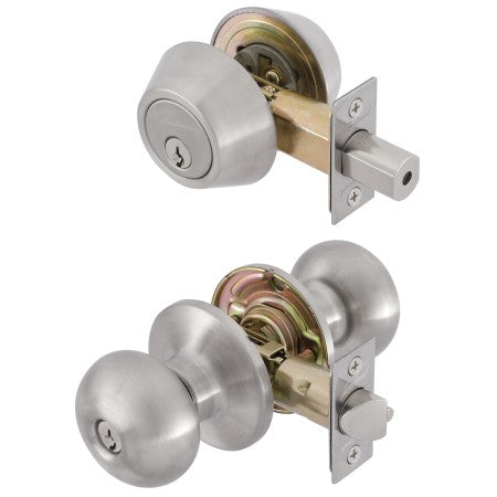 Choice Terrace Knob Combination Set with Double Cylinder Deadbolt in Stainless Steel