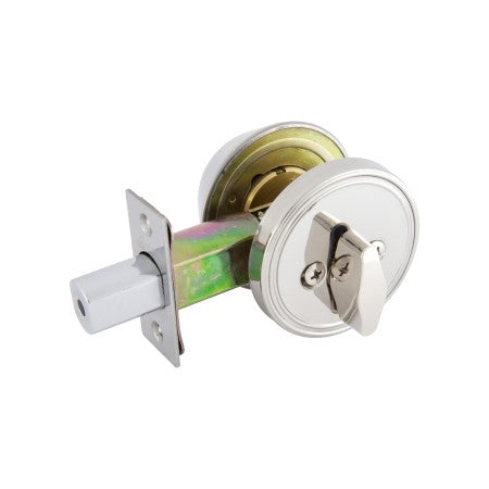 Choice Round Single Cylinder Deadbolt in Polished Stainless Steel